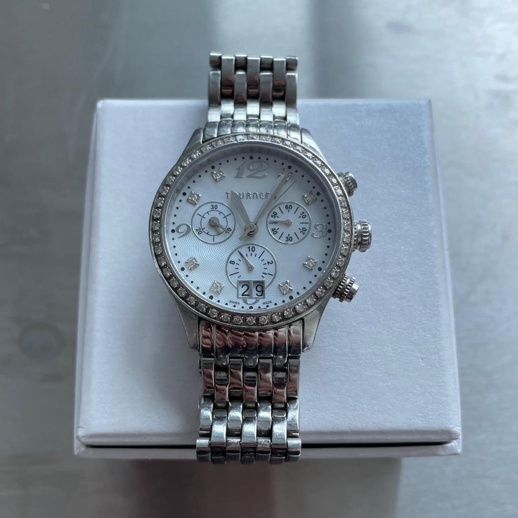 Tourneau Swiss Made Diamond  Mother Of Pearl Chronograph Watch  Big Date